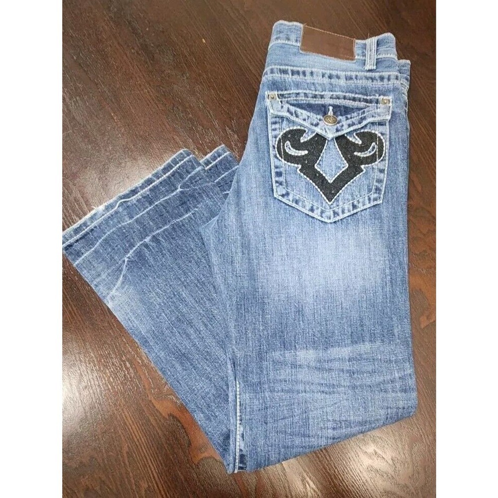 CJ‎ Black Mens Size29x30 Dark Wash Straight Leg Low Rise Embroidered Jeans